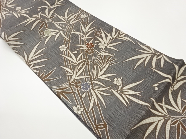 JAPANESE FUKURO OBI / WOVEN BAMBOO & SAKURA